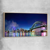 Sydney Harbour Lights raw oak framed canvas is a high quality print in our city skyline, travel prints and maps collection