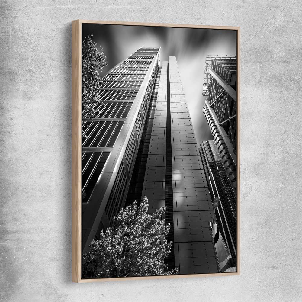 Sydney Skyscrapers raw oak framed canvas is a high quality print in our city skyline, travel prints and maps collection