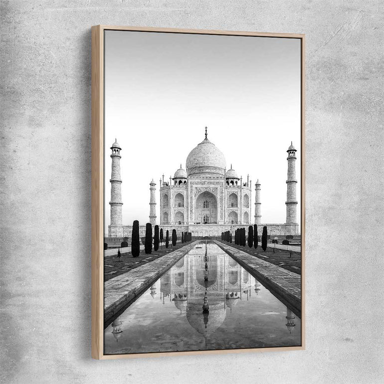 Taj Mahal raw oak framed canvas is a high quality print in our city skyline, travel prints and maps collection