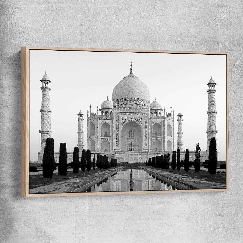 Taj Mahal View raw oak framed canvas is a high quality print in our city skyline, travel prints and maps collection