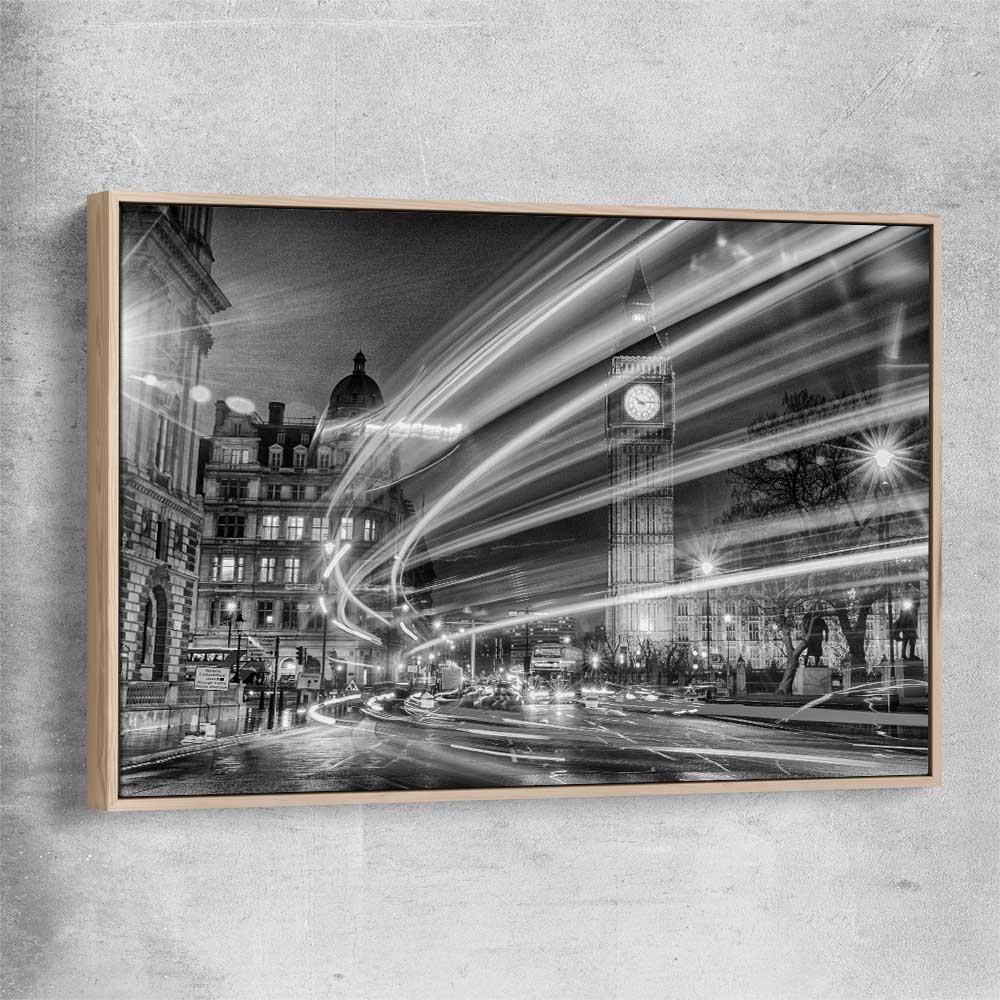 Urban London Lights raw oak framed canvas is a high quality print in our city skyline, travel prints and maps collection