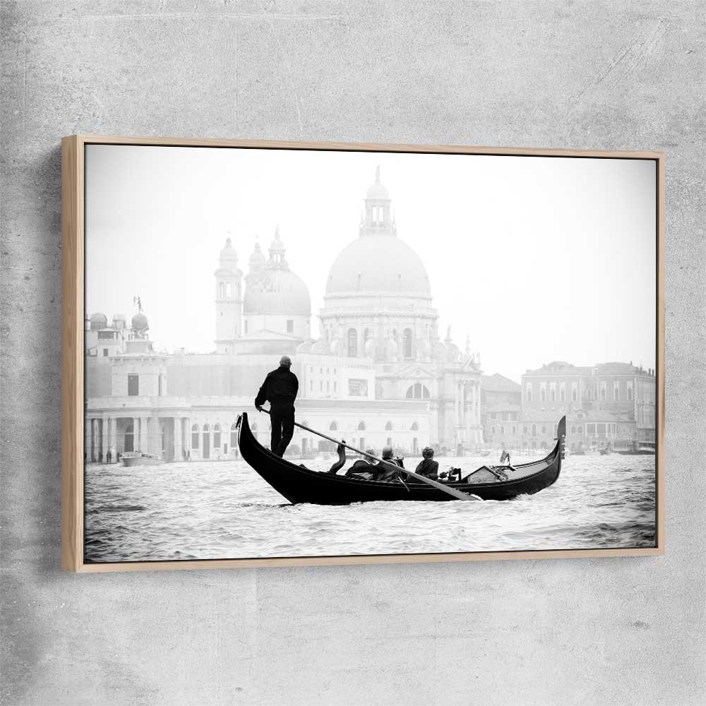 Venice Gondola Ride raw oak framed canvas is a high quality print in our city skyline, travel prints and maps collection