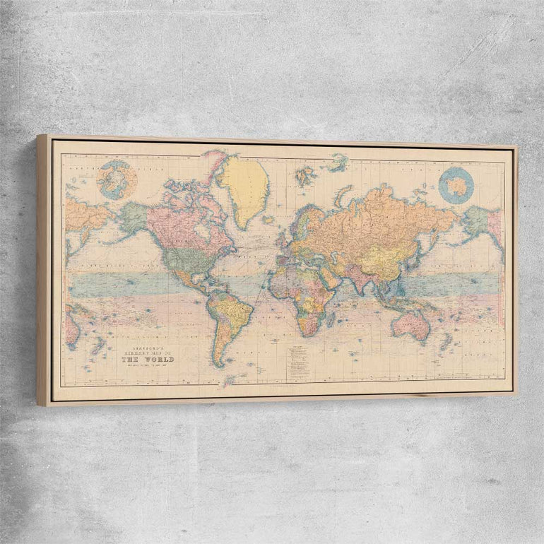 Vintage Map Colour raw oak framed canvas is a high quality print in our city skyline, travel prints and maps collection