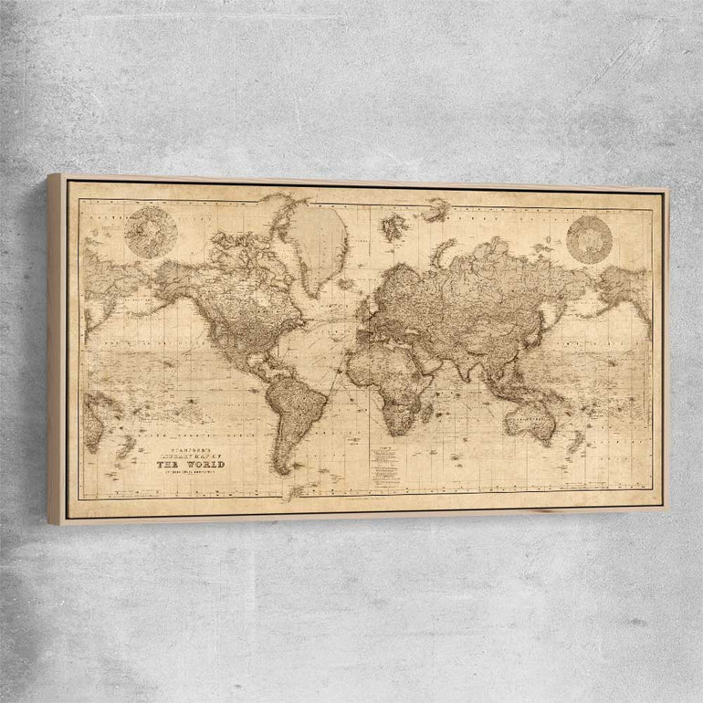 Vintage Map raw oak framed canvas is a high quality print in our city skyline, travel prints and maps collection