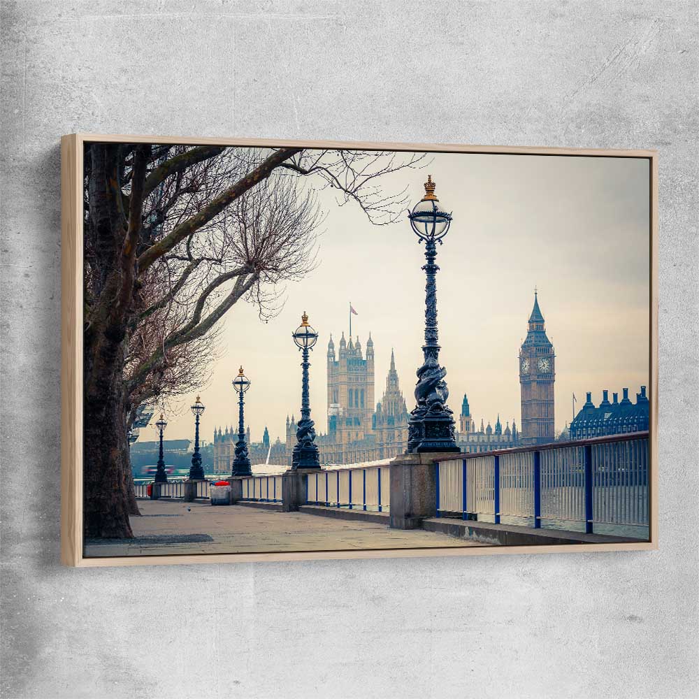 Westminster View raw oak framed canvas is a high quality print in our city skyline, travel prints and maps collection