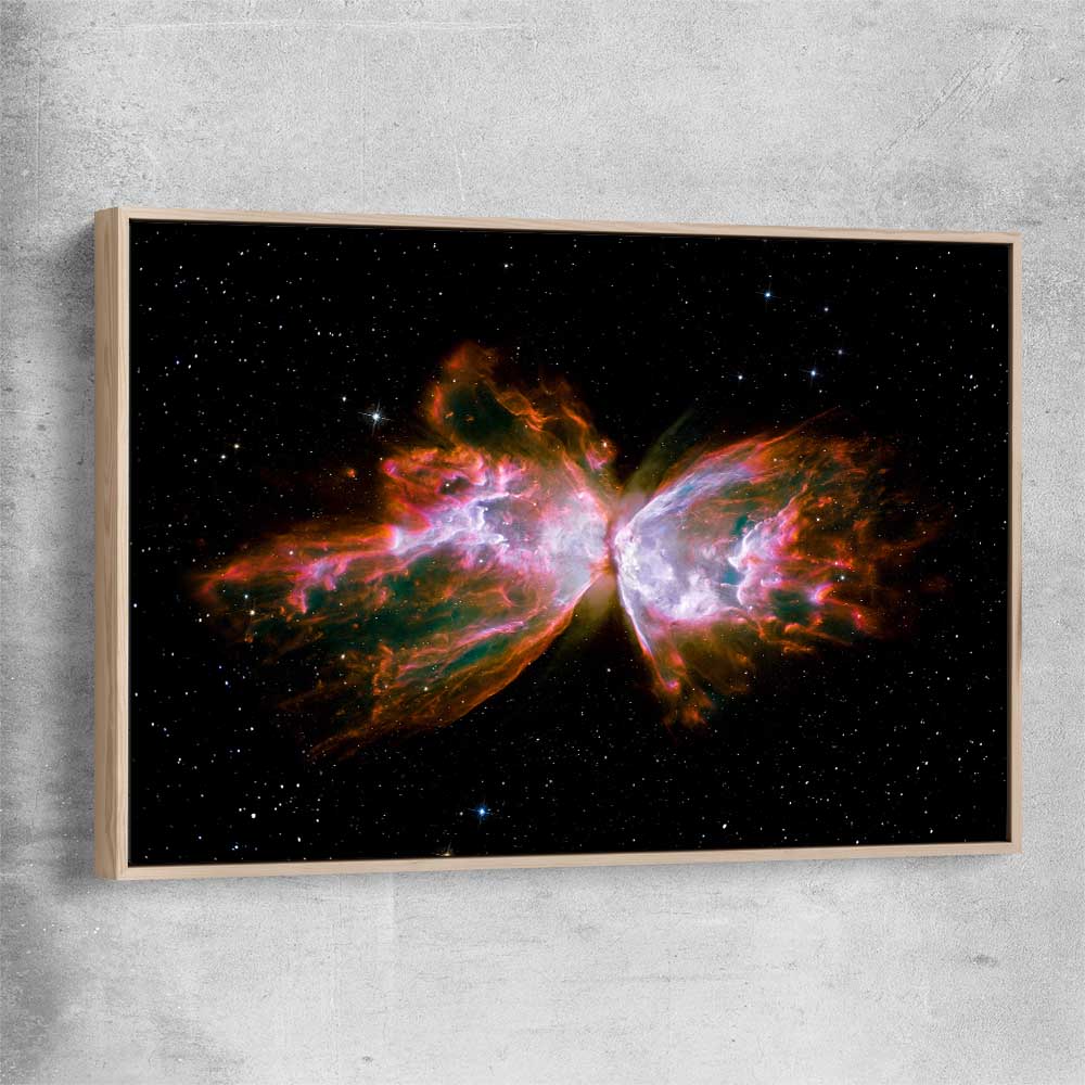 Space prints and wall art of Butterfly Nebula with raw oak framed canvas