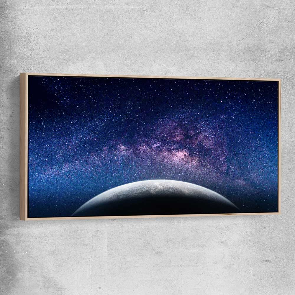 Space prints and wall art of Earth View with raw oak framed canvas