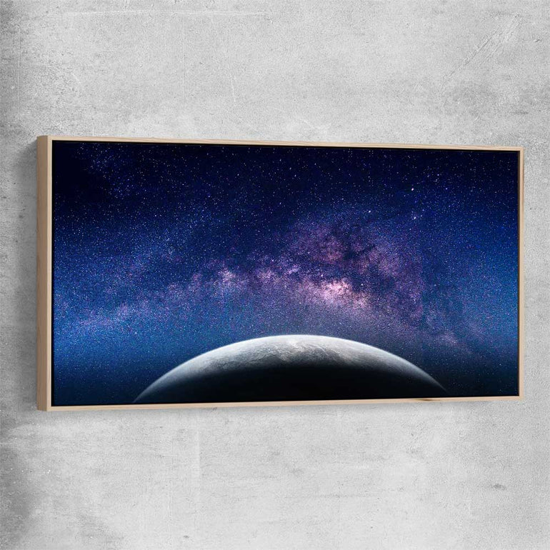 Space prints and wall art of Earth View with raw oak framed canvas