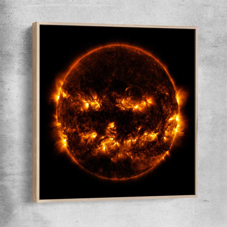 Space prints and wall art of Halloween Sun with raw oak framed canvas