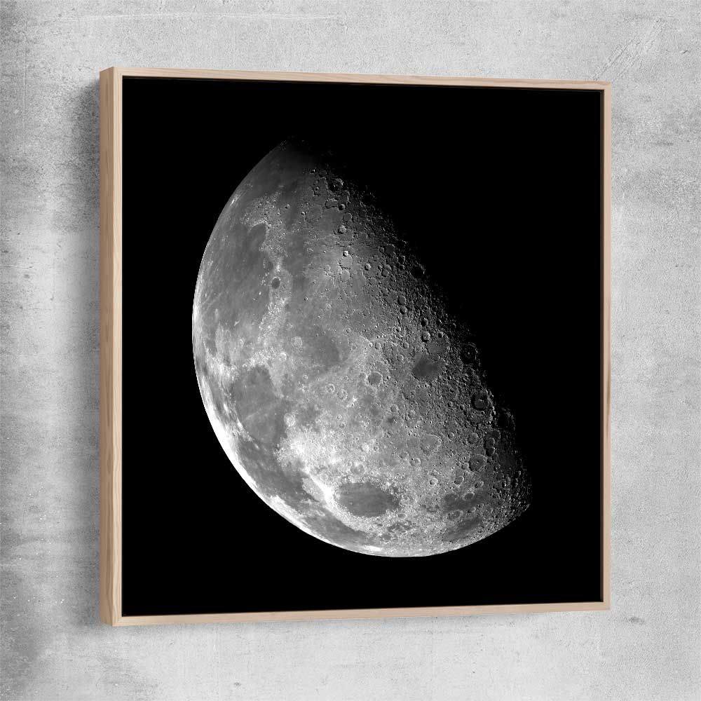 Space prints and wall art of The Moon with raw oak framed canvas