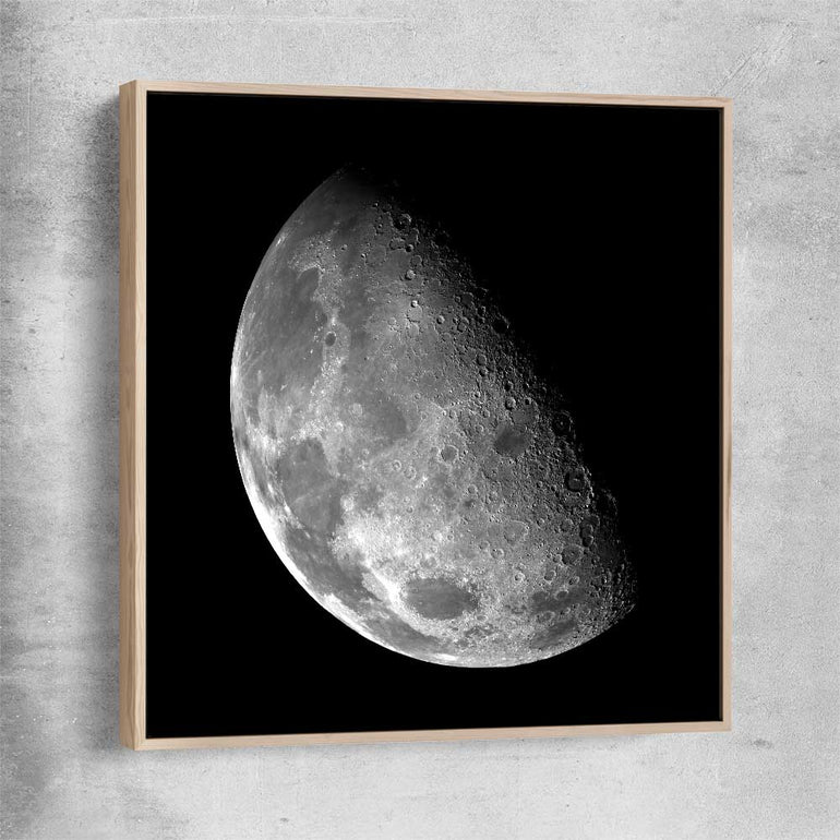 Space prints and wall art of The Moon with raw oak framed canvas