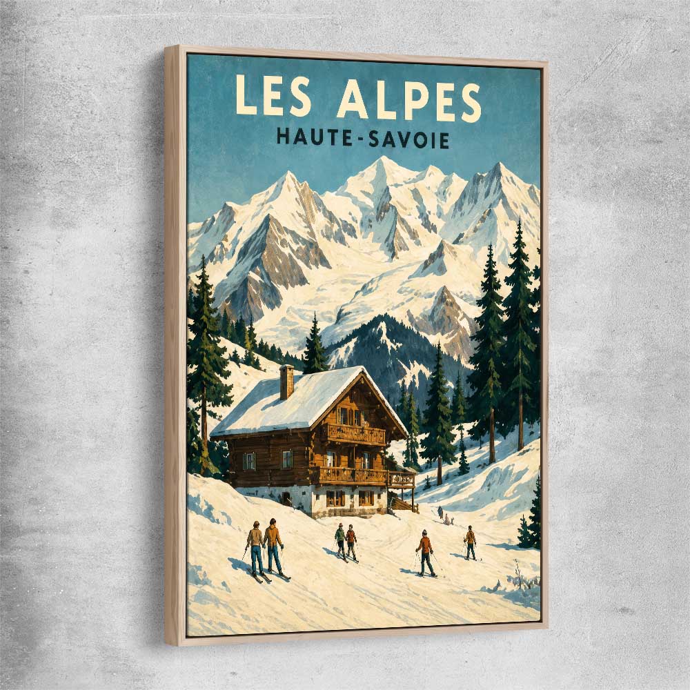 Les Alpes raw oak framed canvas is a high quality print in our city skyline, travel prints and maps collection
