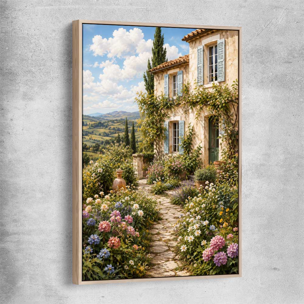 Provence In Bloom raw oak framed canvas is a high quality print in our city skyline, travel prints and maps collection