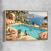 Riviera Poolside raw oak framed canvas is a high quality print in our city skyline, travel prints and maps collection