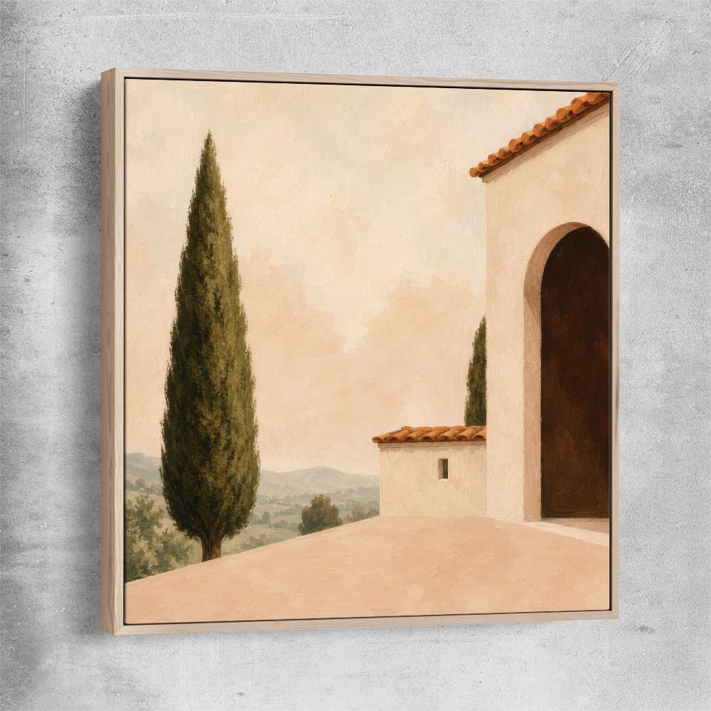 Tuscan Morning raw oak framed canvas is a high quality print in our city skyline, travel prints and maps collection