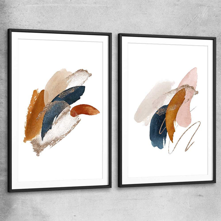 Abstract Strokes Pair black glass front frame - part of our high quality canvas abstract wall art collection