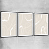 Beige Lines Set black glass front frame - part of our high quality canvas abstract wall art collection
