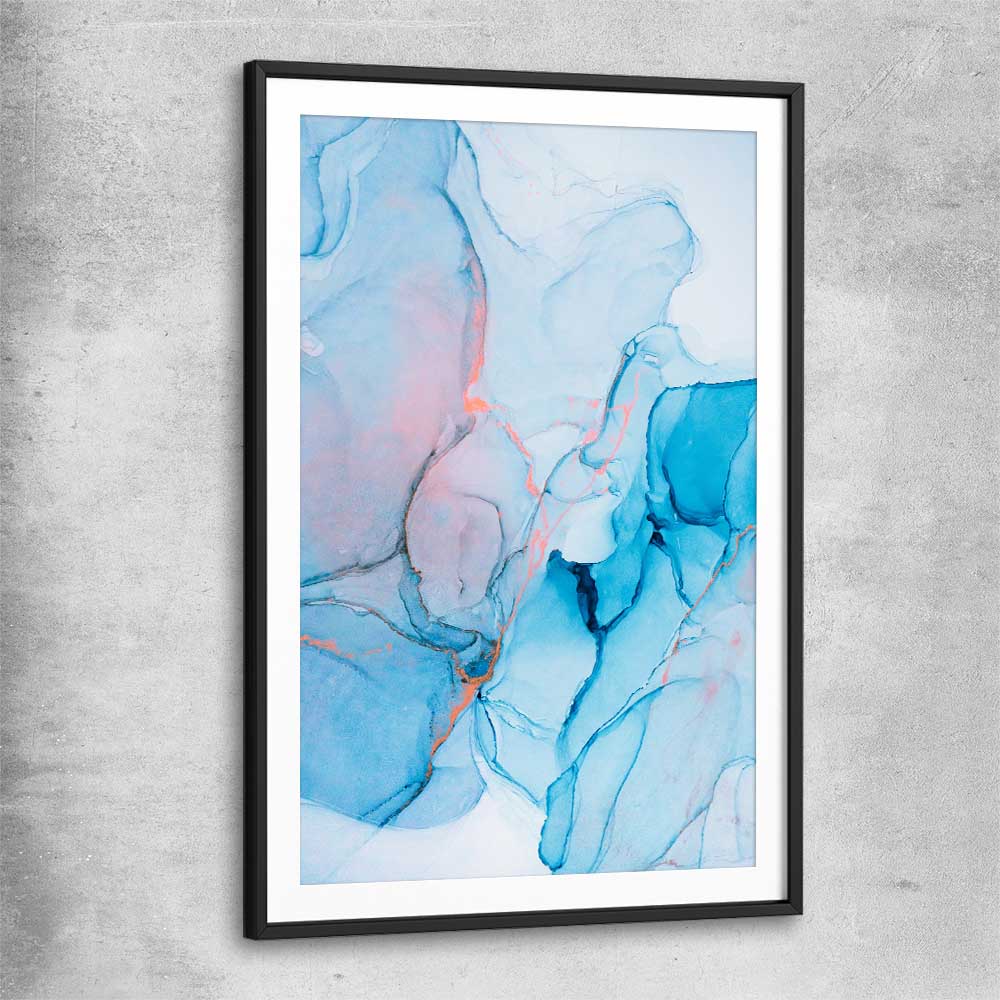 Blue Fracture black glass front frame - part of our high quality canvas abstract wall art collection