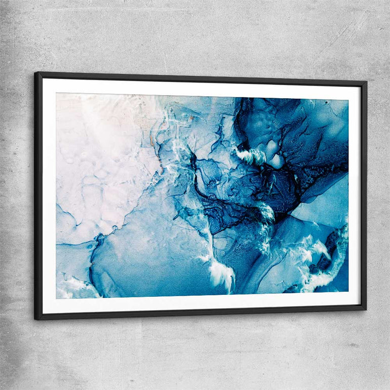 Blue Ripples black glass front frame - part of our high quality canvas abstract wall art collection
