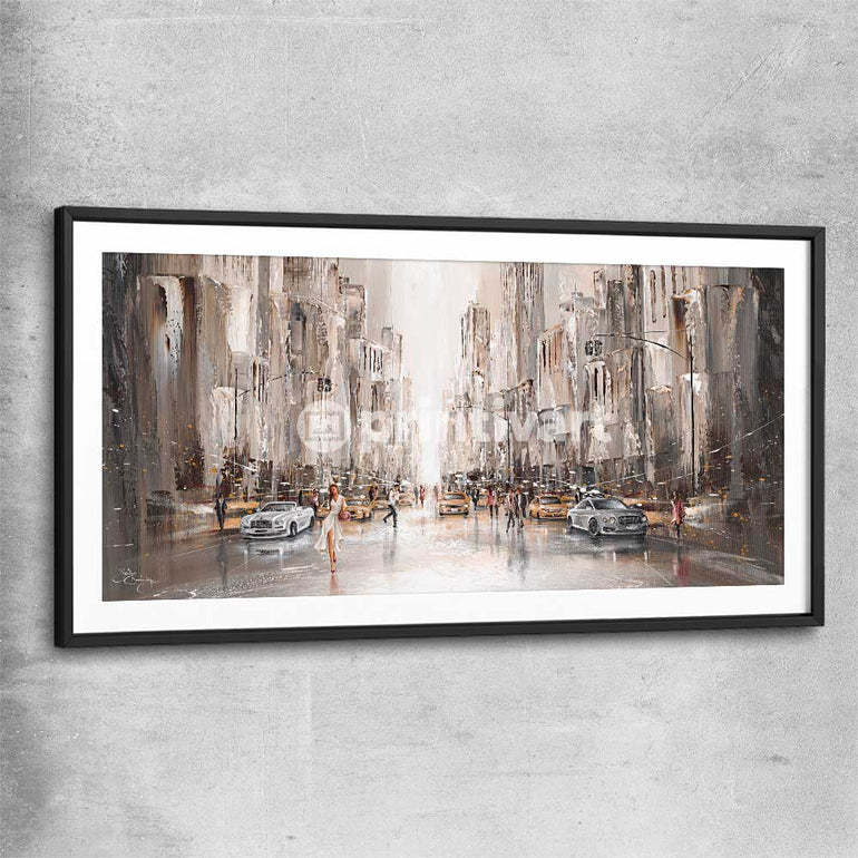 City Life, New York black glass front frame - part of our high quality canvas abstract wall art collection