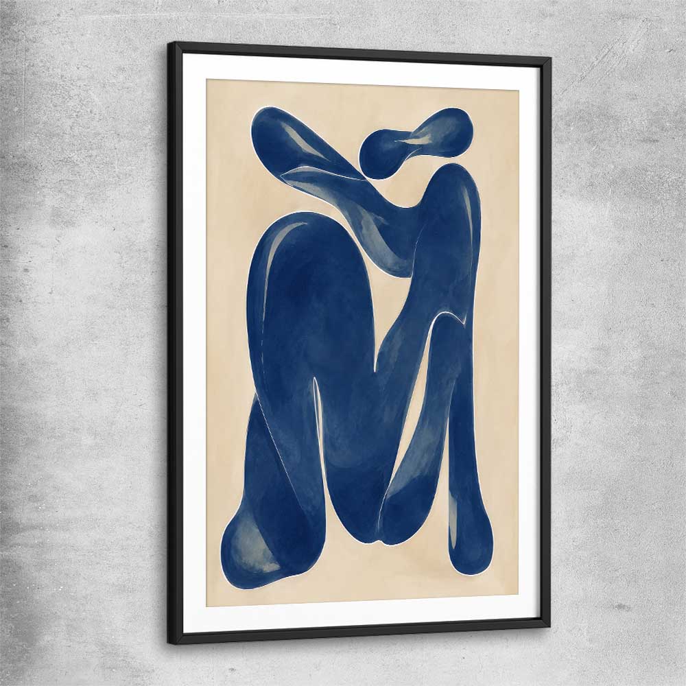 Cobalt Forms I black glass front frame - part of our high quality canvas abstract wall art collection