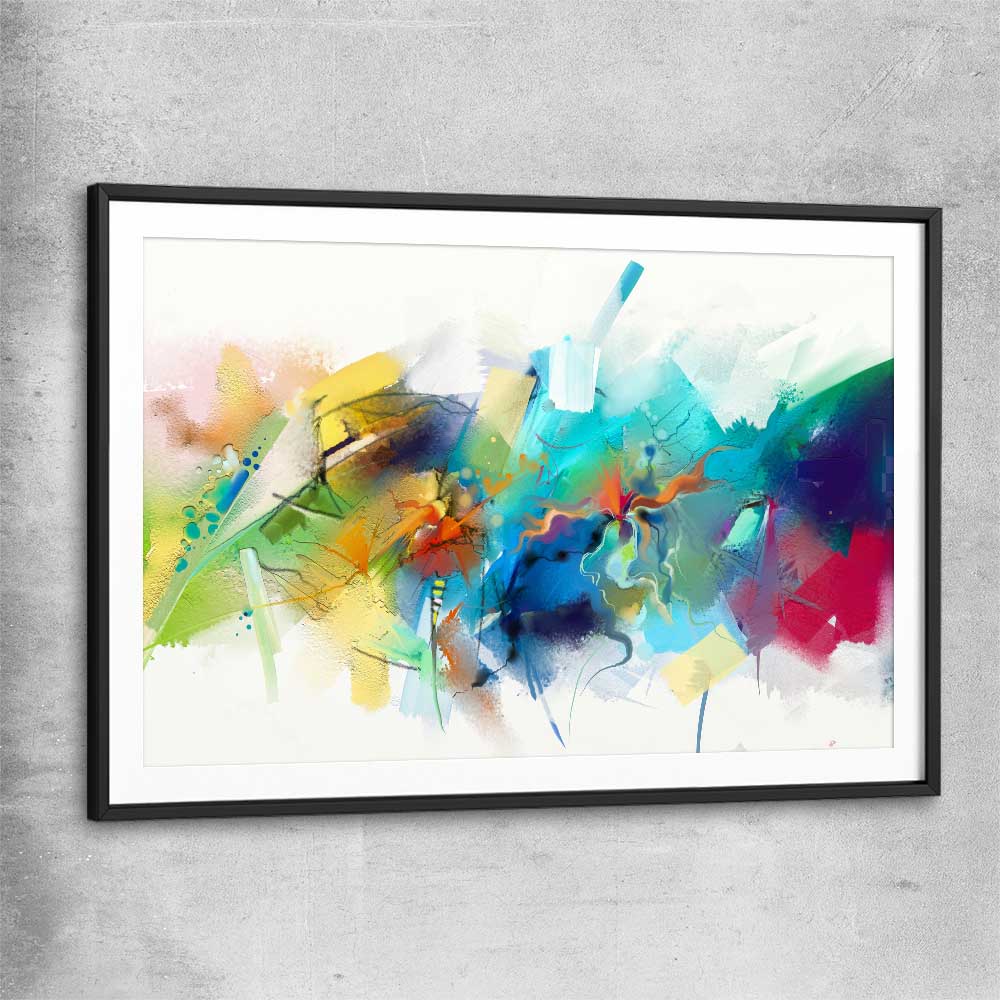 Colourful Abstract Burst black glass front frame - part of our high quality canvas abstract wall art collection