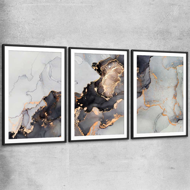 Darkened Gold Set black glass front frame - part of our high quality canvas abstract wall art collection