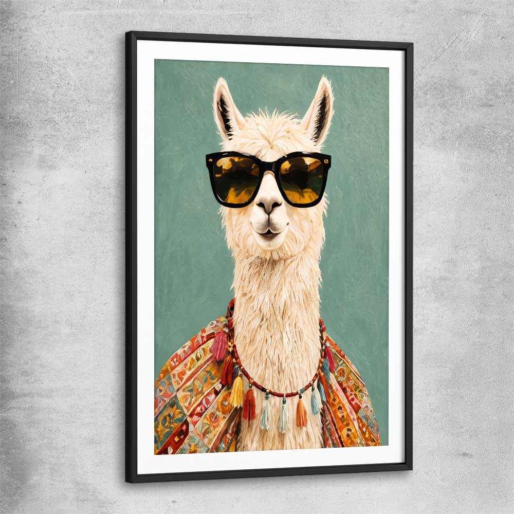 Drama Llama black glass front frame - part of our high quality canvas abstract wall art collection