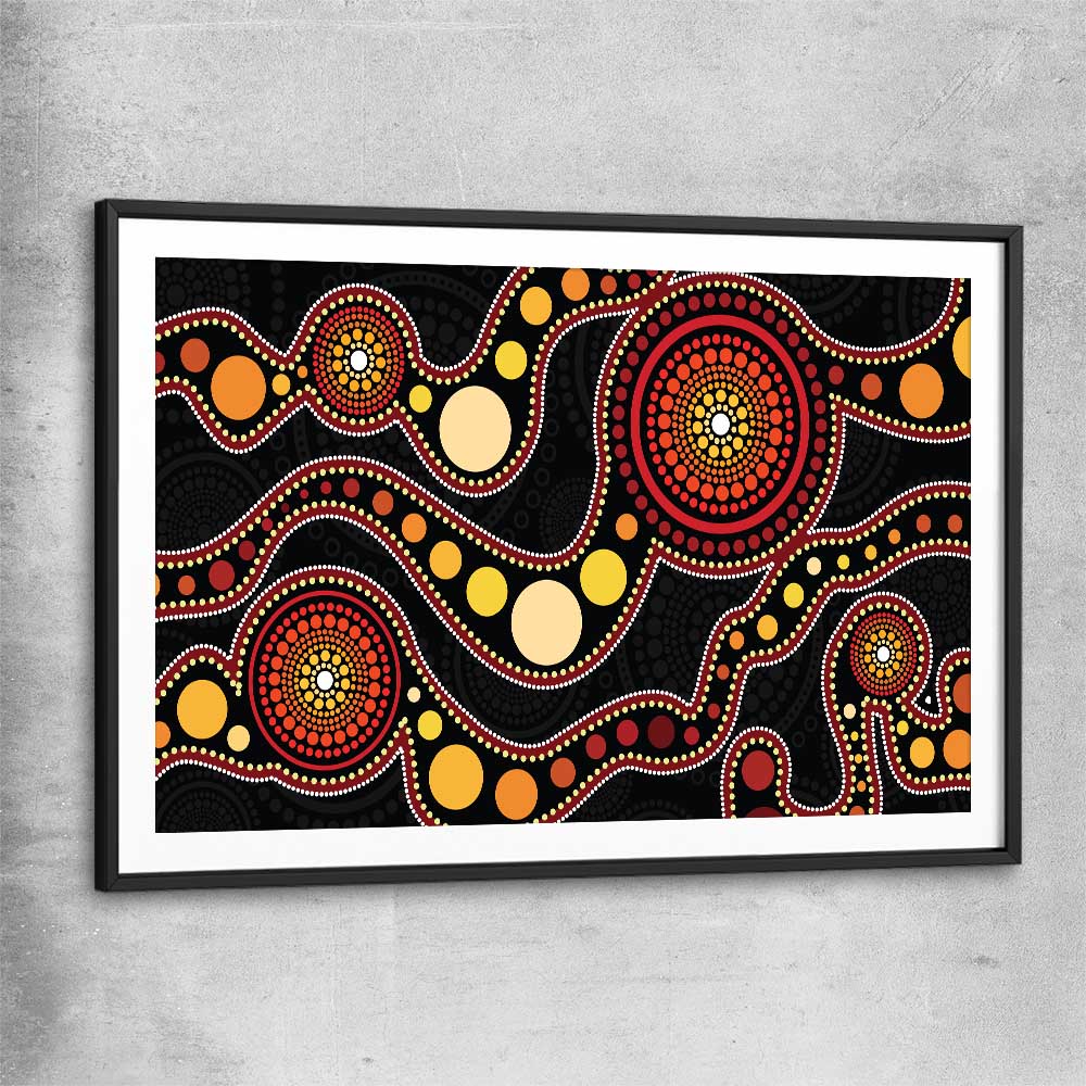 Earthen Colour Dots black glass front frame - part of our high quality canvas abstract wall art collection