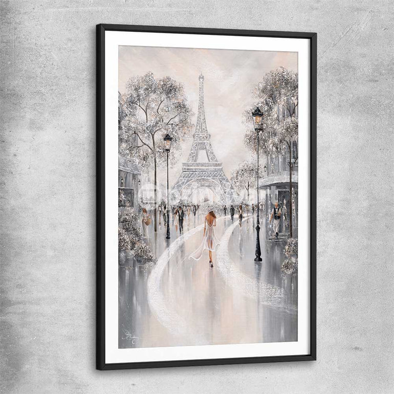 Eiffel Tower, Flair of Paris black glass front frame - part of our high quality canvas abstract wall art collection