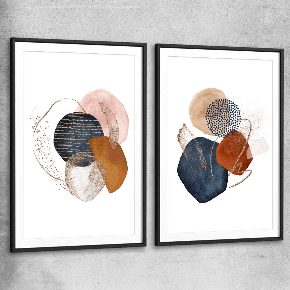 Gold Glitter Pair black glass front frame - part of our high quality canvas abstract wall art collection