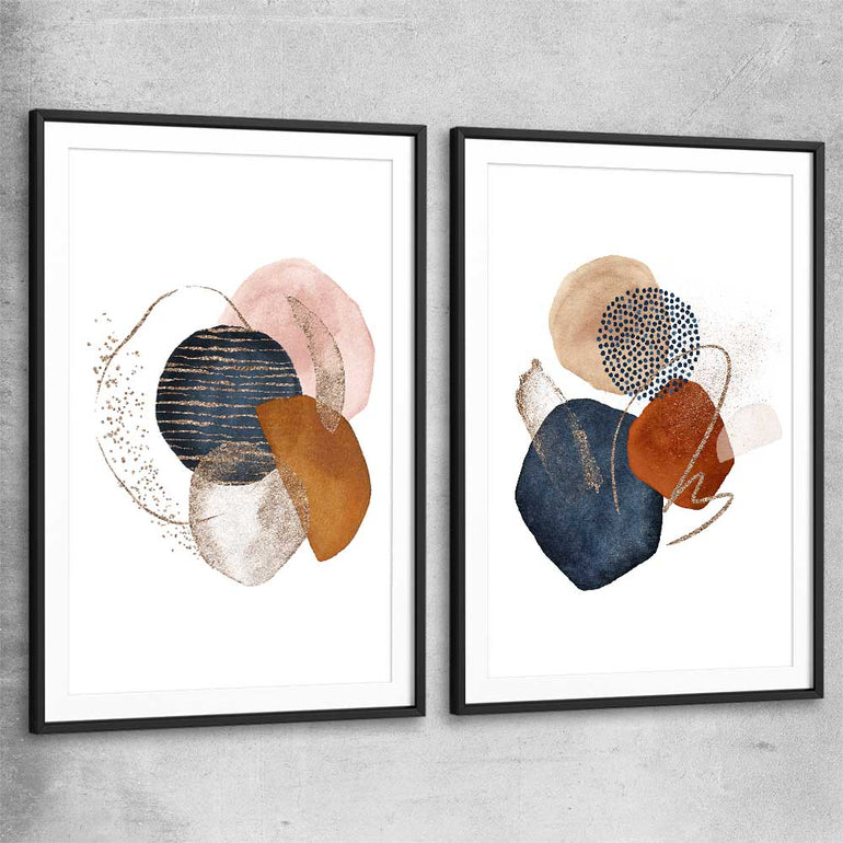 Gold Glitter Pair black glass front frame - part of our high quality canvas abstract wall art collection