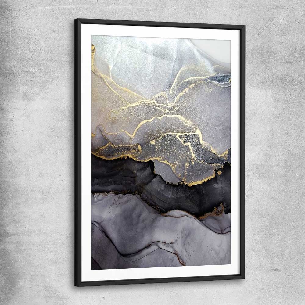 Gold Strokes black glass front frame - part of our high quality canvas abstract wall art collection