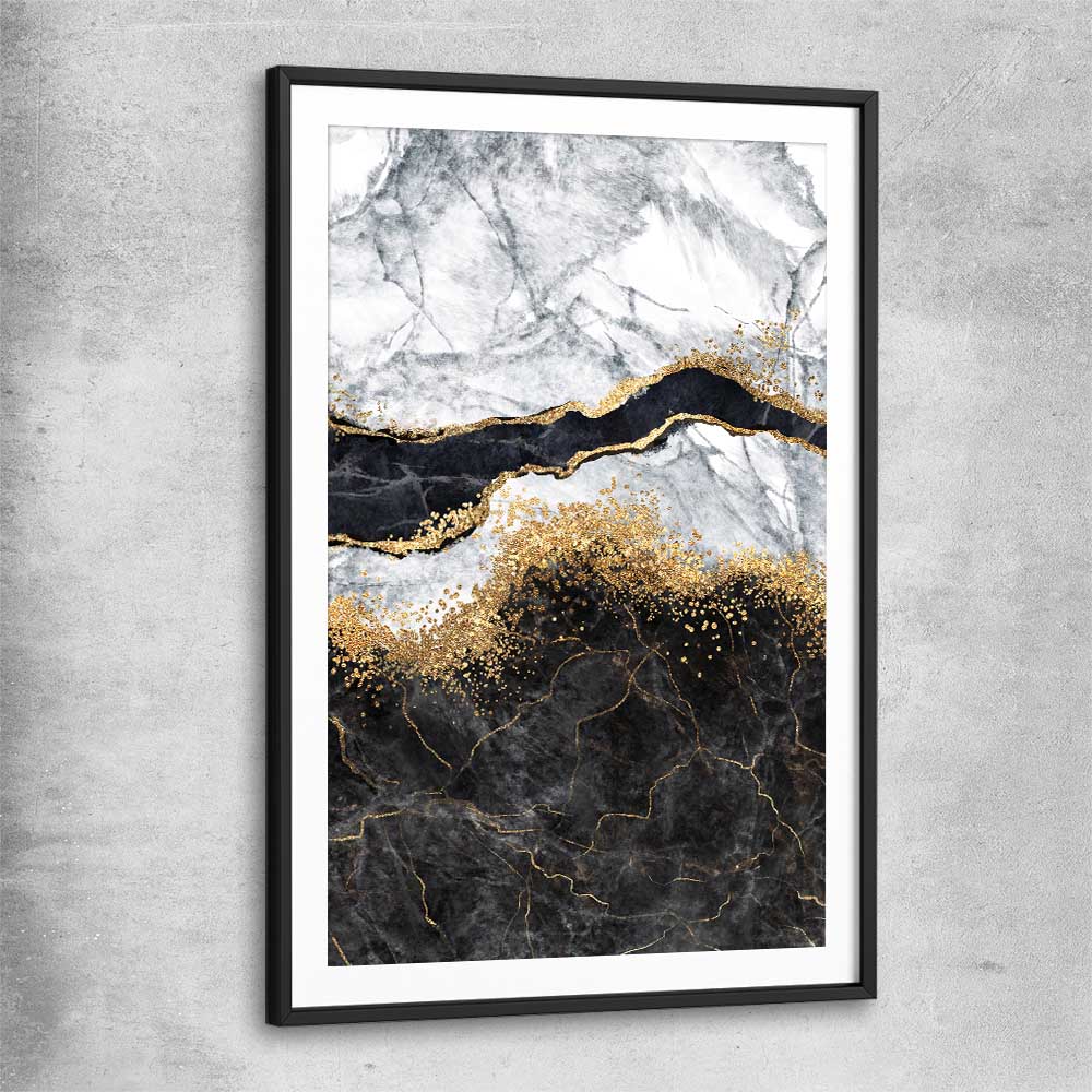 Golden Marble Two black glass front frame - part of our high quality canvas abstract wall art collection
