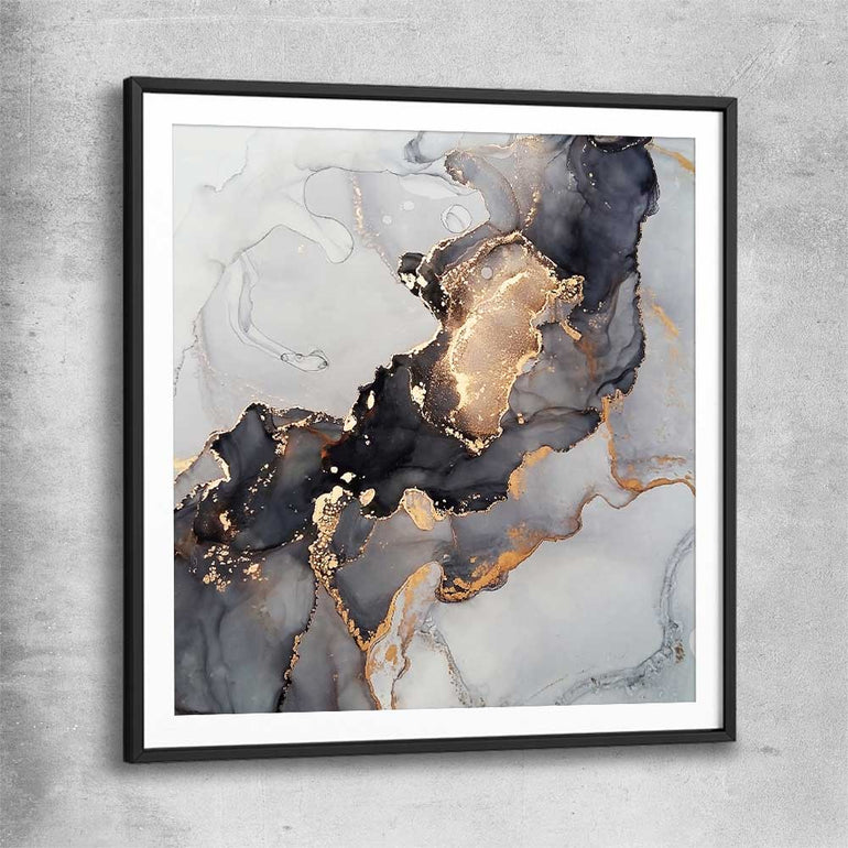Golden Tones black glass front frame - part of our high quality canvas abstract wall art collection