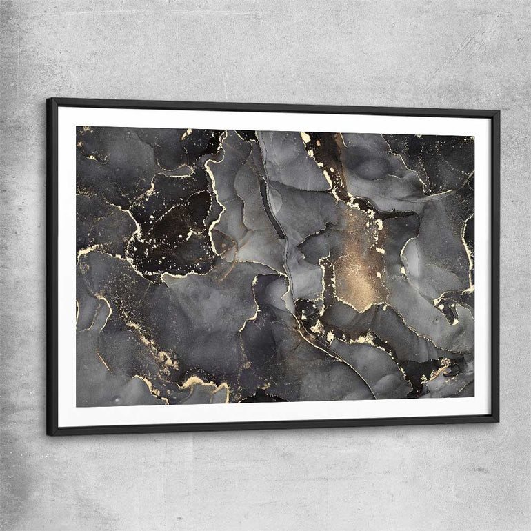 Grey Vapours black glass front frame - part of our high quality canvas abstract wall art collection