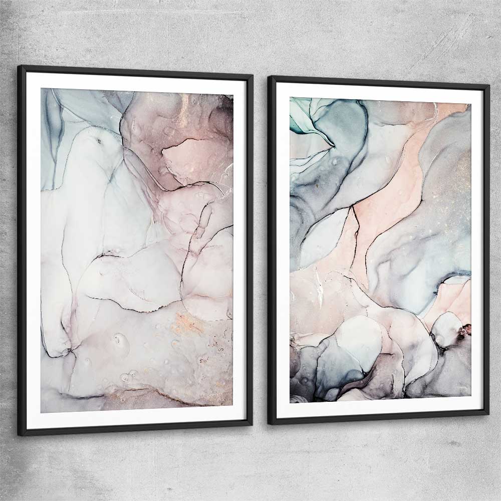 Subtle Pink Pair black glass front frame - part of our high quality canvas abstract wall art collection