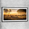Animal wall art and canvas prints of Grazing Cattle at Sunrise with black glass front frame