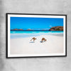 Animal wall art and canvas prints of Kangaroo Beach Couple with black glass front frame