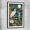 Animal wall art and canvas prints of Moonlit Heron with black glass front frame
