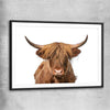 Animal wall art and canvas prints of Rustic Highland Cow with black glass front frame
