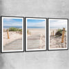 Beach and coastal wall art print of Beautiful Beach Path Set with black glass front frame