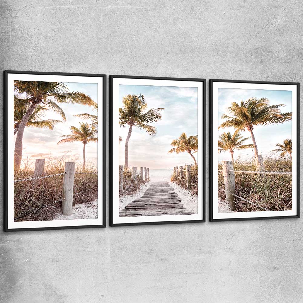 Beach and coastal wall art print of Florida Sunrise Set with black glass front frame