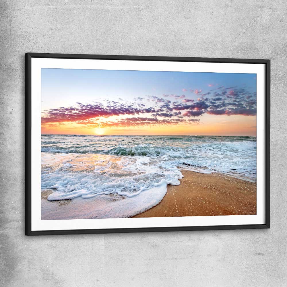Beach and coastal wall art print of Pastel Ocean Horizon with black glass front frame
