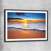 Beach and coastal wall art print of Radiant Ocean Sunset with black glass front frame