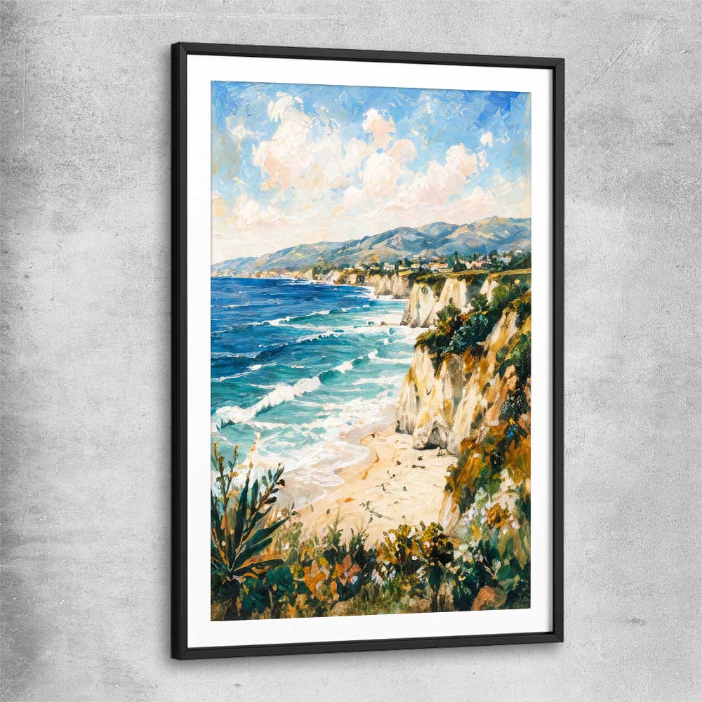 Beach and coastal wall art print of Shoreline Light Strokes with black glass front frame