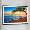 Beach and coastal wall art print of Tropical Sunset Shore with black glass front frame
