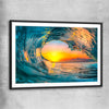 Beach and coastal wall art print of Wave Sunset Tunnel with black glass front frame
