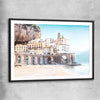 Beach and coastal wall art print of Amalfi Tides with black glass front frame