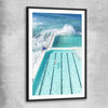 Beach and coastal wall art print of Bondi Iceberg with black glass front frame